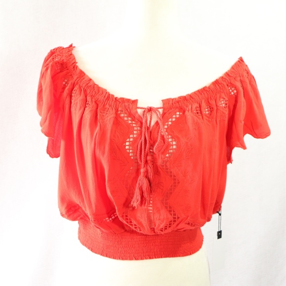 ASTR the Label Coral Off-the-Shoulder Blouse Large - Picture 3 of 8